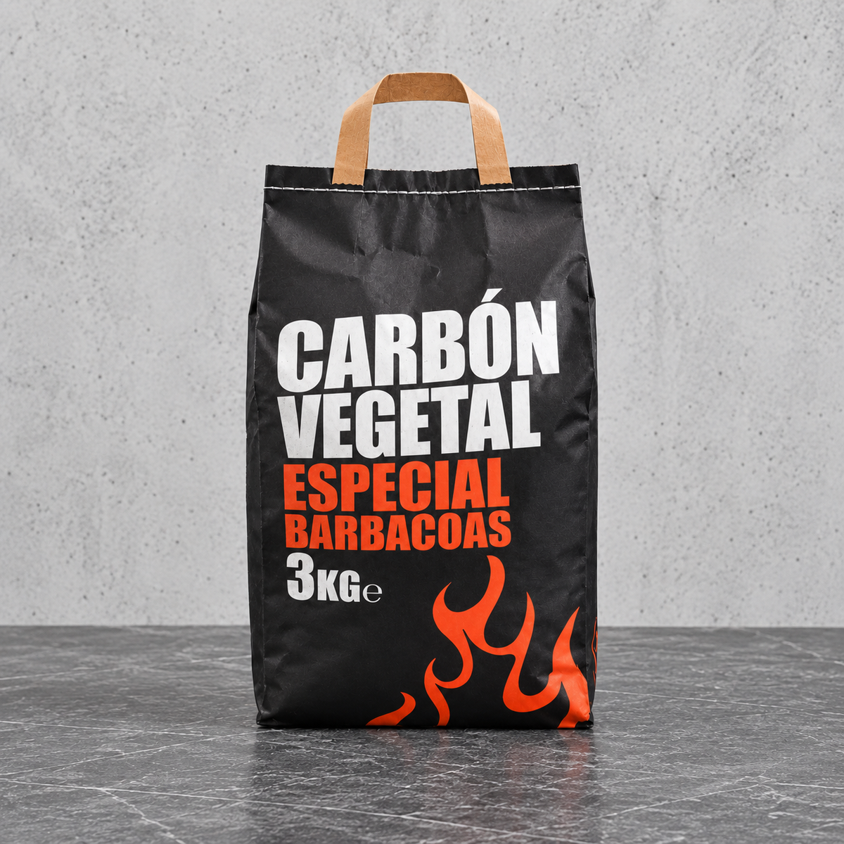 Sac de charbon de bois Quebracho 3 kg spécial barbecue, présenté de face sur fond clair, centré pour fiche produit.