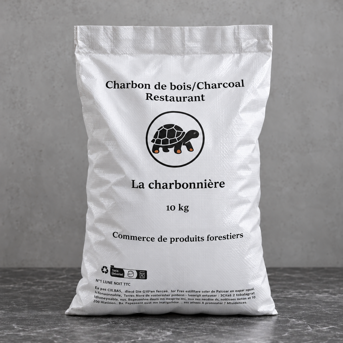 Sac de charbon de bois Quebracho Blanco 10 kg, qualité restaurant, gros morceaux, idéal pour barbecue, grillades et cuisson à la braise longue durée.