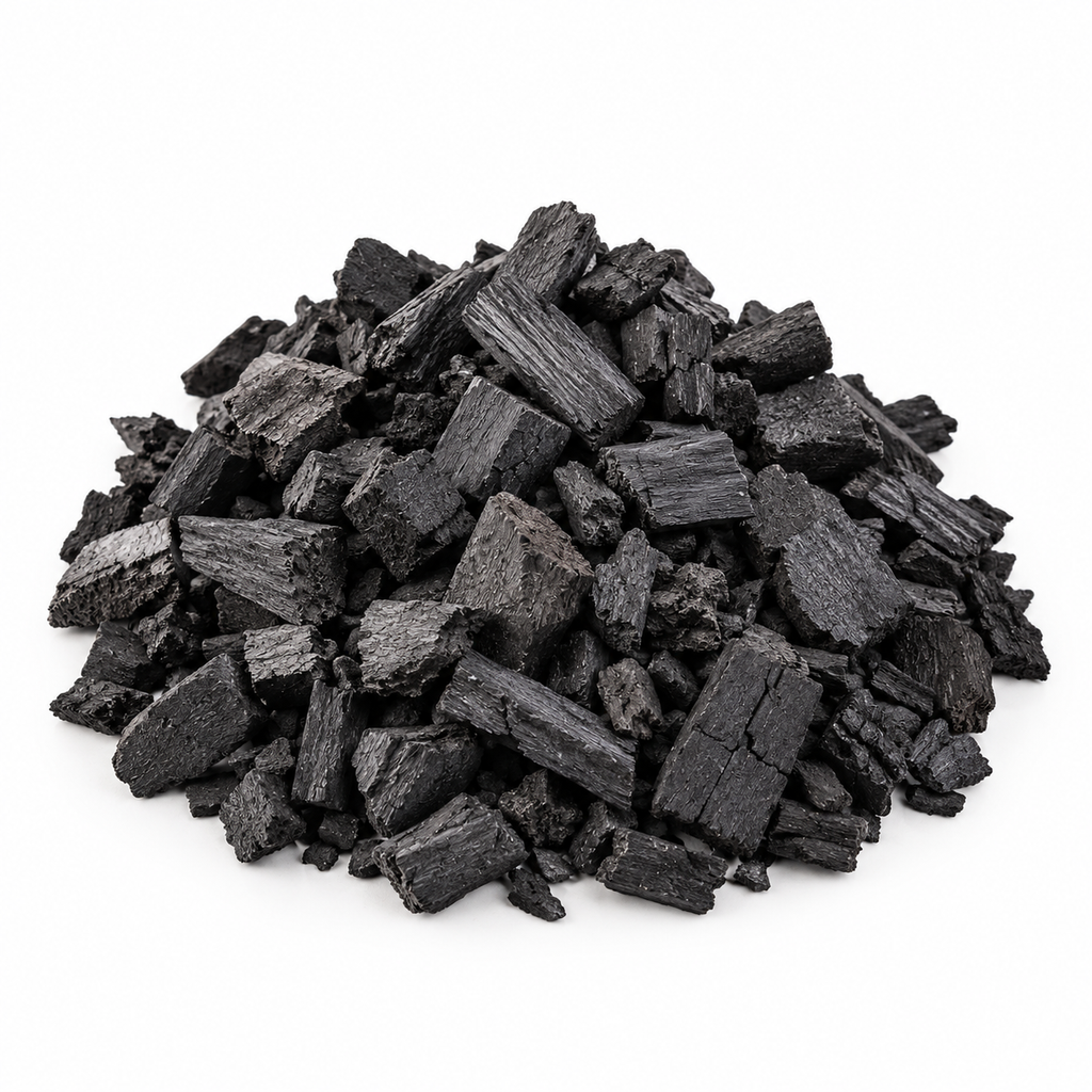 Morceaux de charbon de bois barbecue  2,5 kg, granulométrie 20 à 80 mm, pour grillades et barbecue.