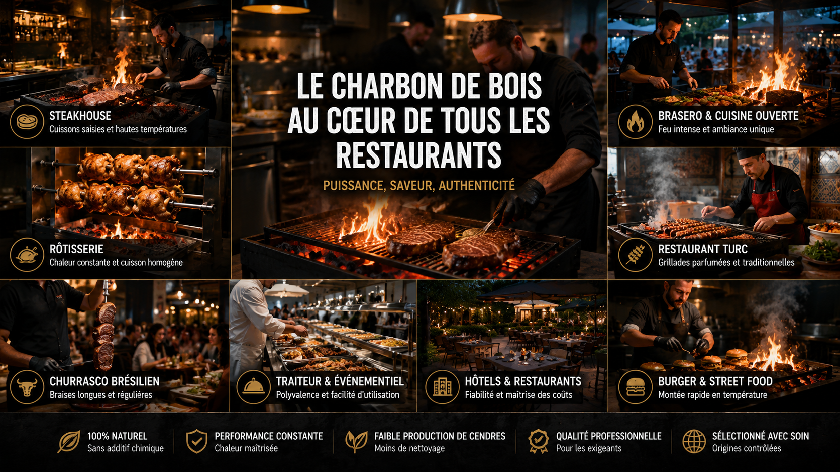Le charbon de bois au coeur de tous les restaurants professionnels