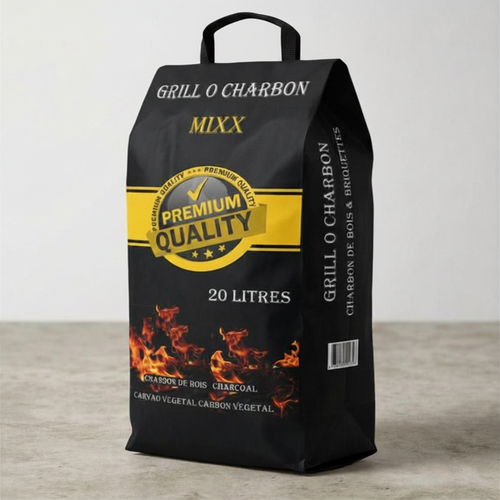 Sac de charbon de bois Grill O Charbon MIXX 20 litres pour barbecue, grillades et cuisson au feu de bois