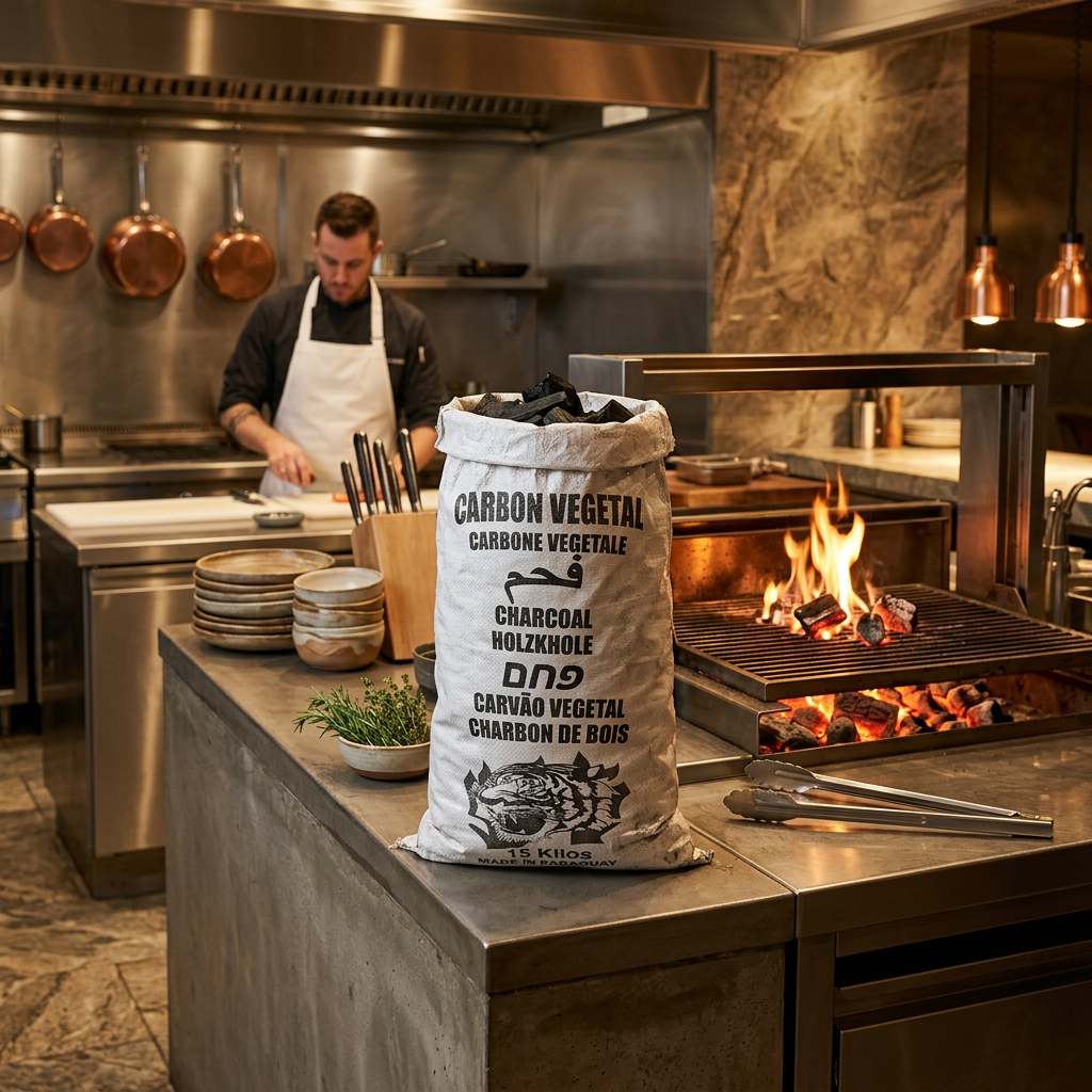 Charbon Quebracho Blanco utilisé pour la cuisson professionnelle au feu de bois