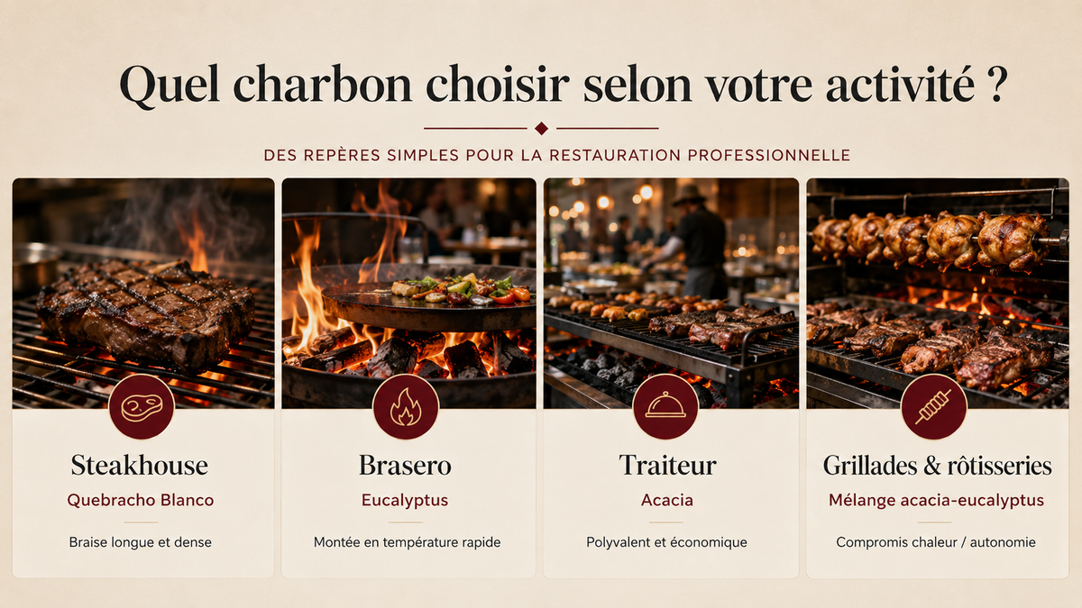 Quel charbon choisir selon son activité : steakhouse, brasero, traiteur, grillades et rôtisserie